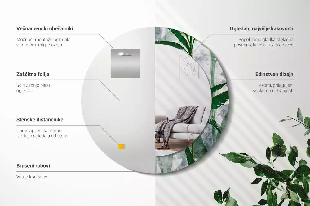 Espelho redondo decorativo Folhas tropicais