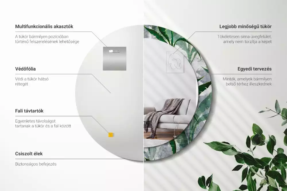 Espelho redondo decorativo Folhas tropicais