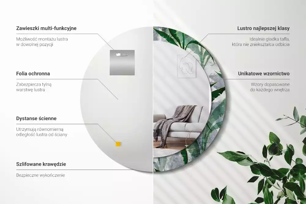 Espelho redondo decorativo Folhas tropicais