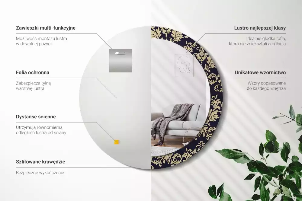 Espelho redondo decorativo Padrão floral