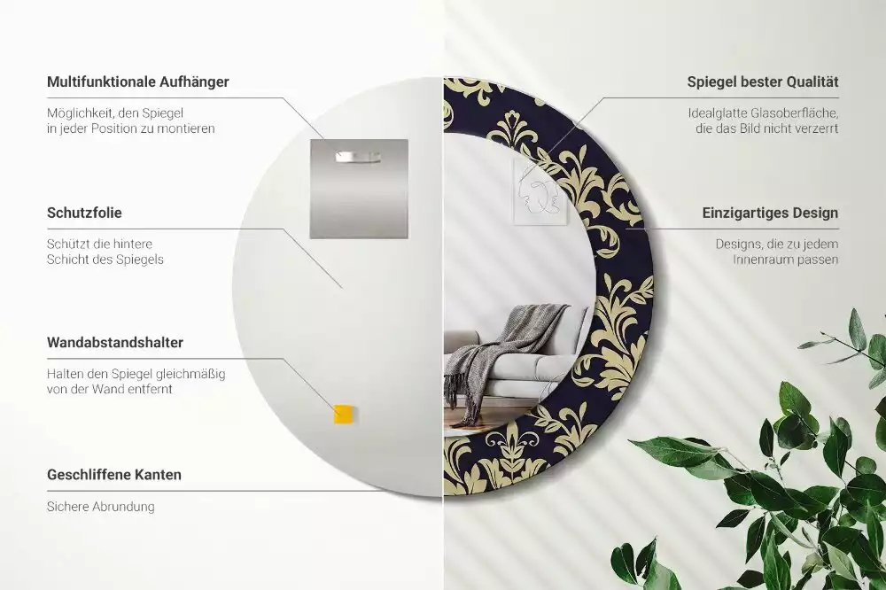 Espelho redondo decorativo Padrão floral