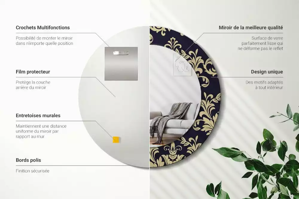 Espelho redondo decorativo Padrão floral