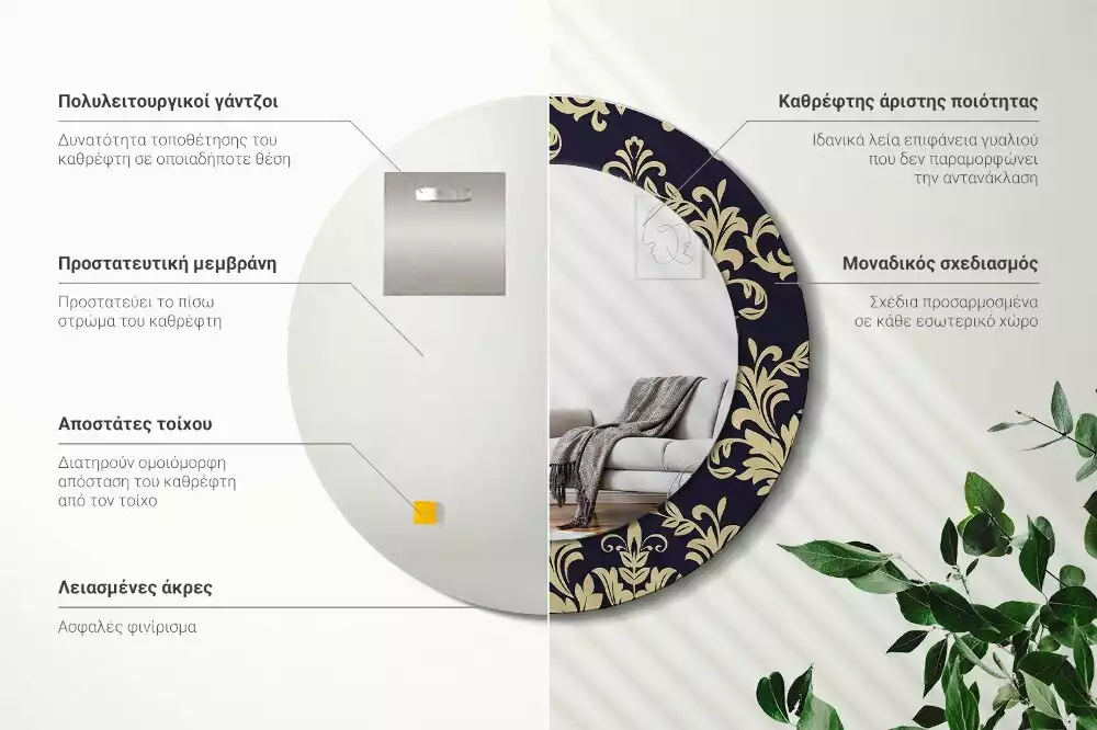 Espelho redondo decorativo Padrão floral