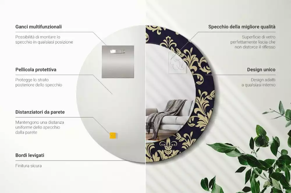 Espelho redondo decorativo Padrão floral
