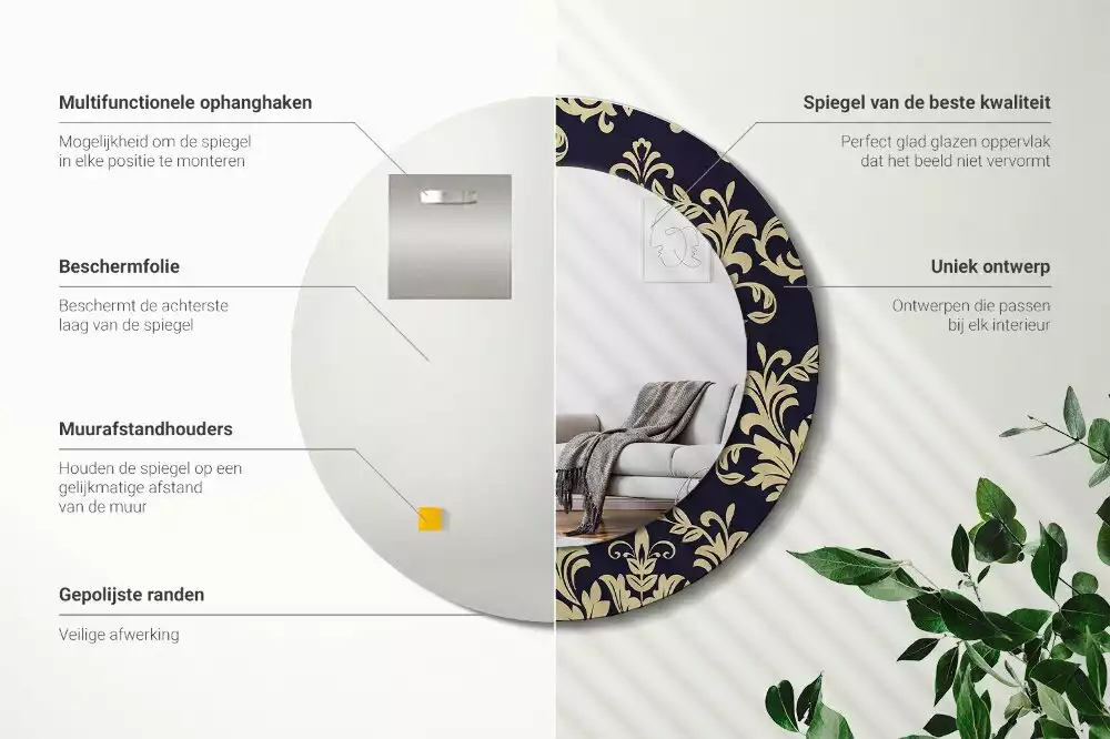 Espelho redondo decorativo Padrão floral