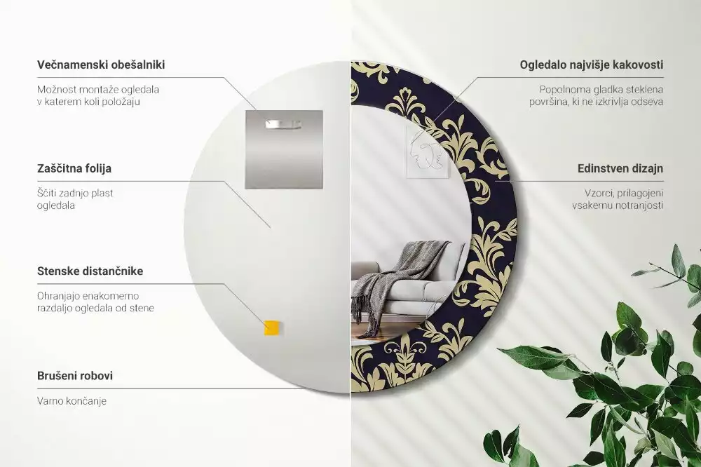 Espelho redondo decorativo Padrão floral