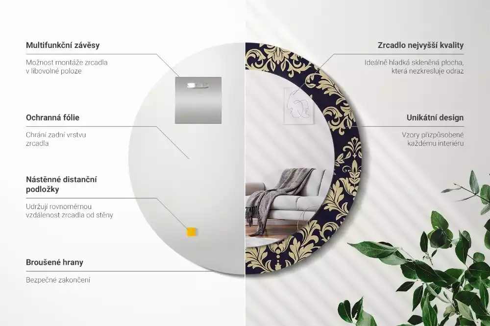 Espelho redondo decorativo Padrão floral