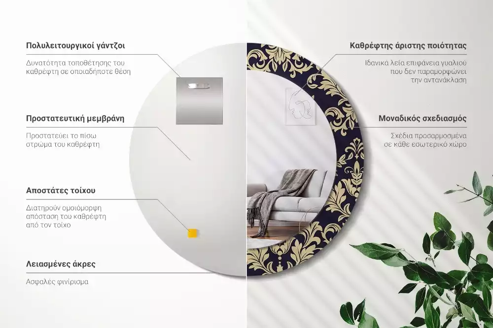 Espelho redondo decorativo Padrão floral