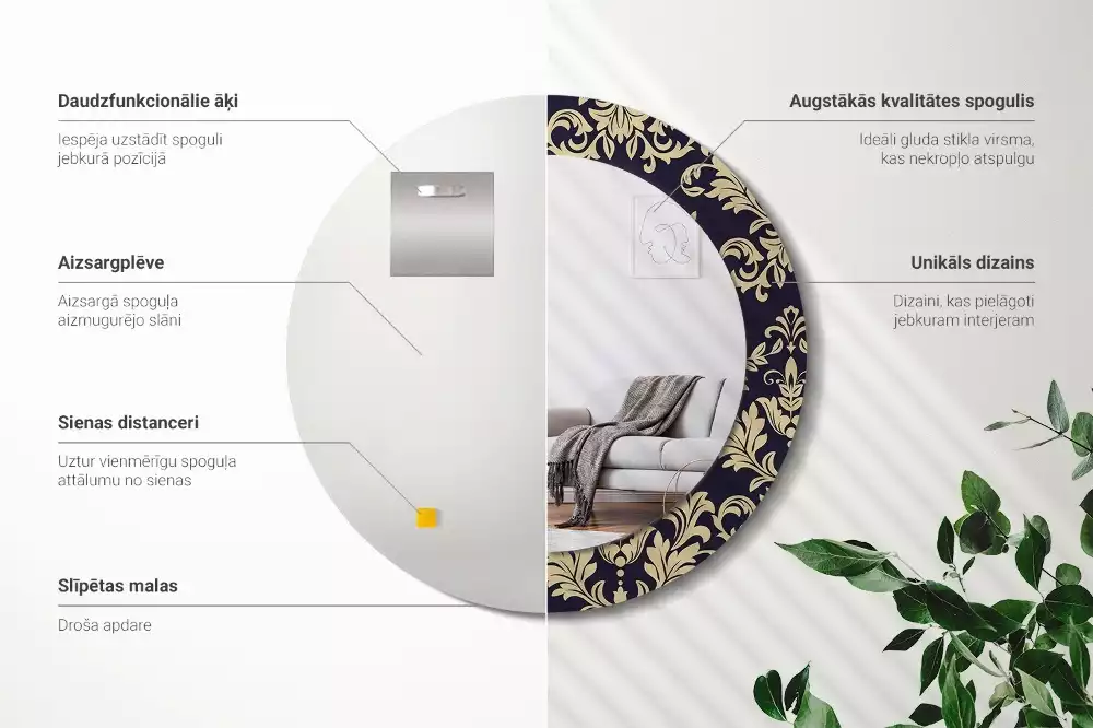 Espelho redondo decorativo Padrão floral