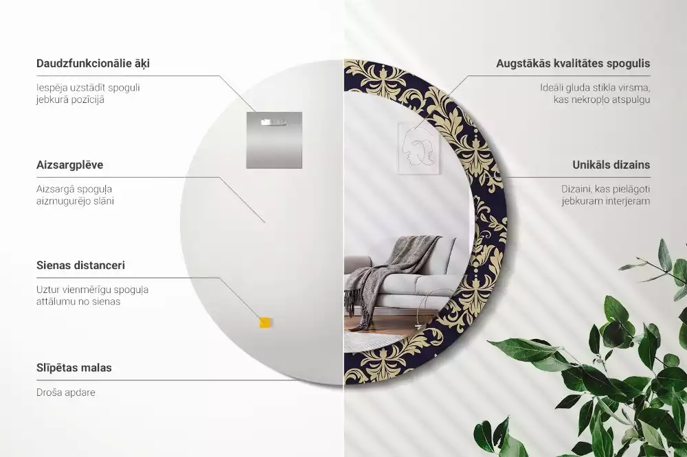 Espelho redondo decorativo Padrão floral