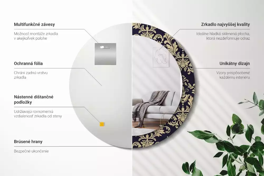 Espelho redondo decorativo Padrão floral