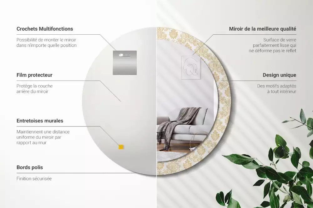 Espelho redondo decorativo Padrão barroco