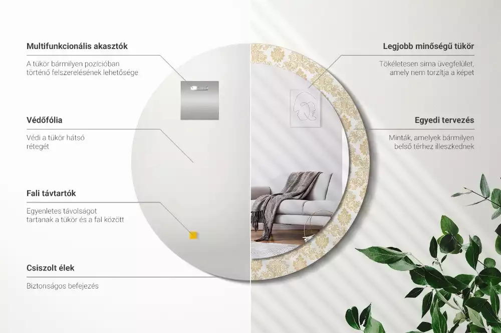 Espelho redondo decorativo Padrão barroco