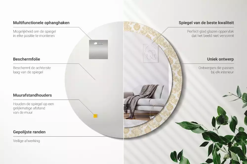 Espelho redondo decorativo Padrão barroco