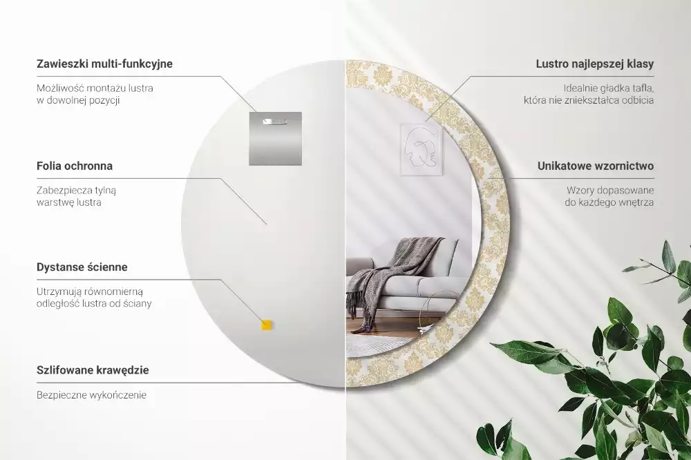 Espelho redondo decorativo Padrão barroco