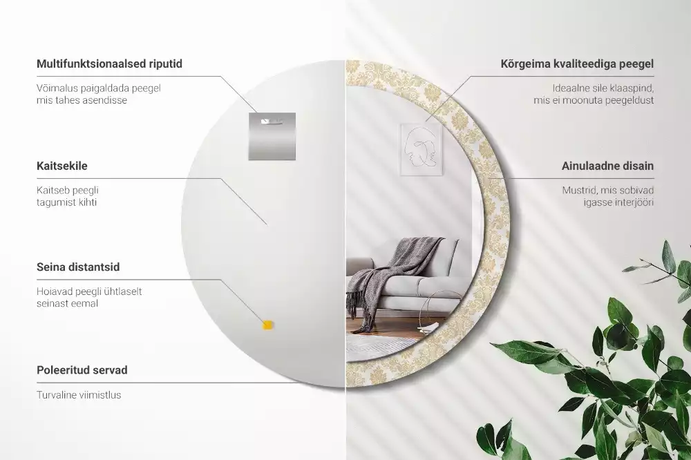 Espelho redondo decorativo Padrão barroco