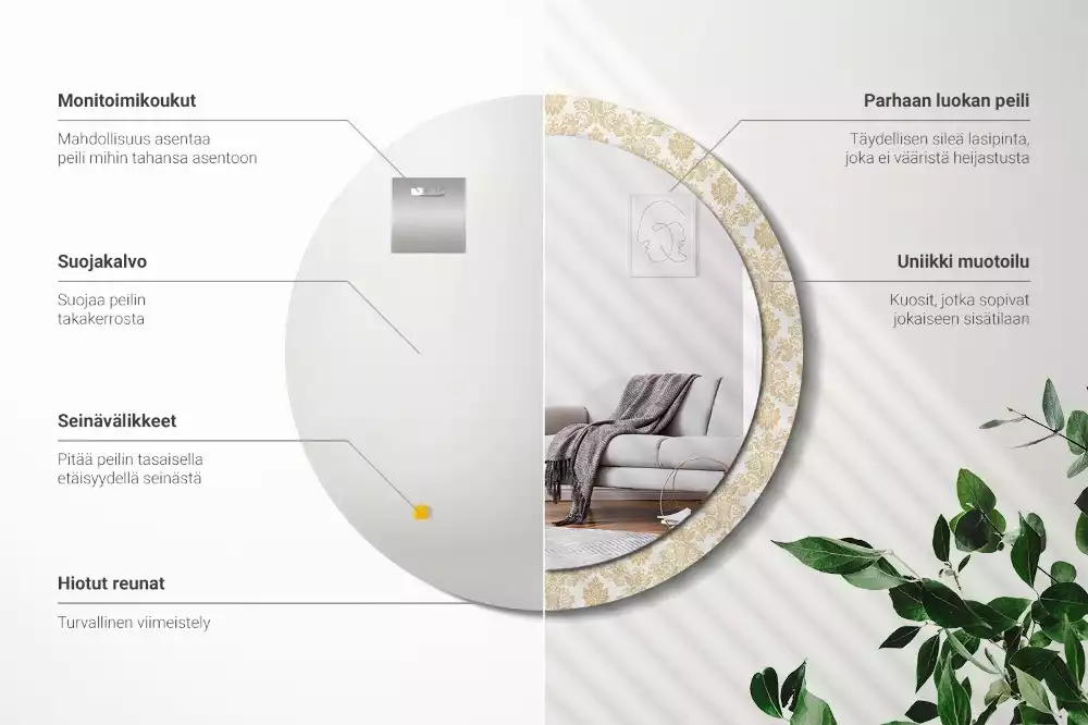 Espelho redondo decorativo Padrão barroco