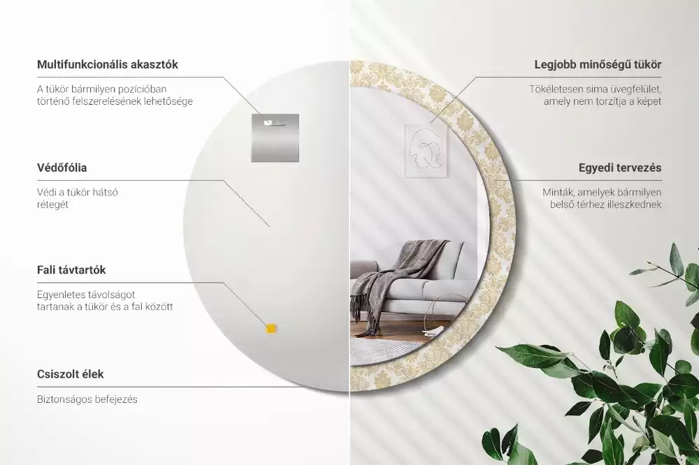 Espelho redondo decorativo Padrão barroco