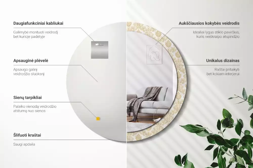 Espelho redondo decorativo Padrão barroco