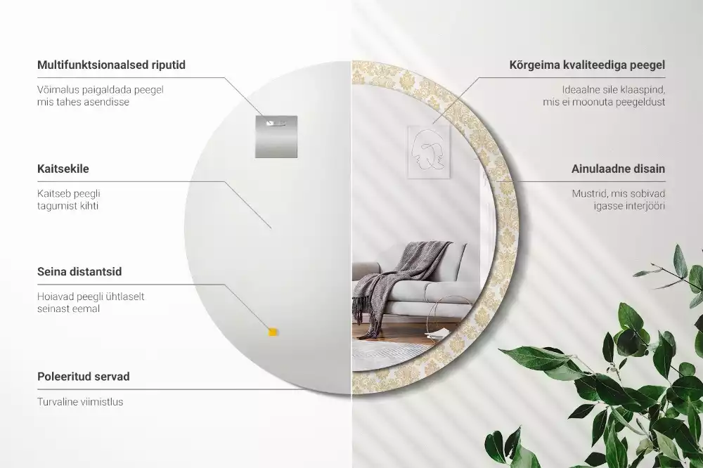 Espelho redondo decorativo Padrão barroco