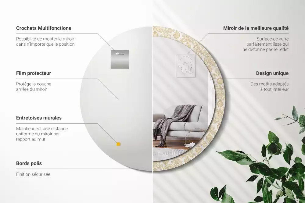 Espelho redondo decorativo Padrão barroco