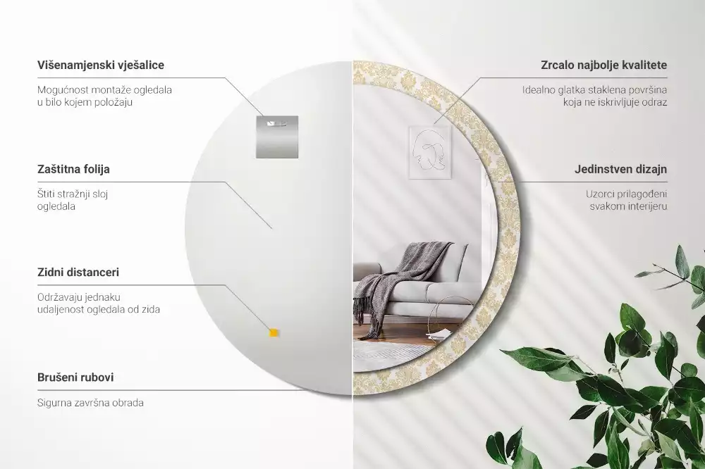 Espelho redondo decorativo Padrão barroco