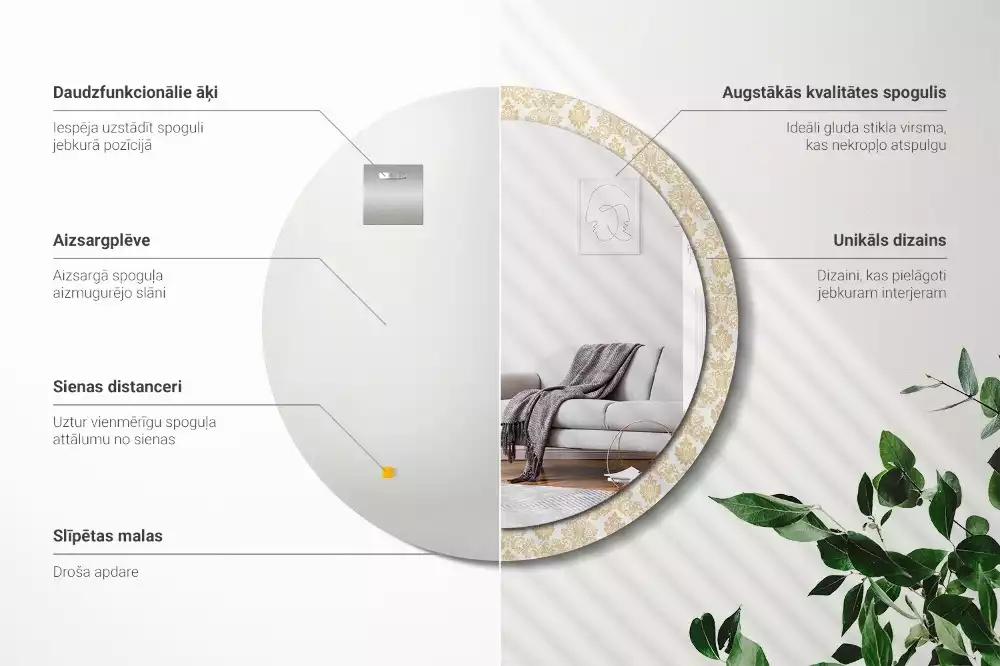 Espelho redondo decorativo Padrão barroco