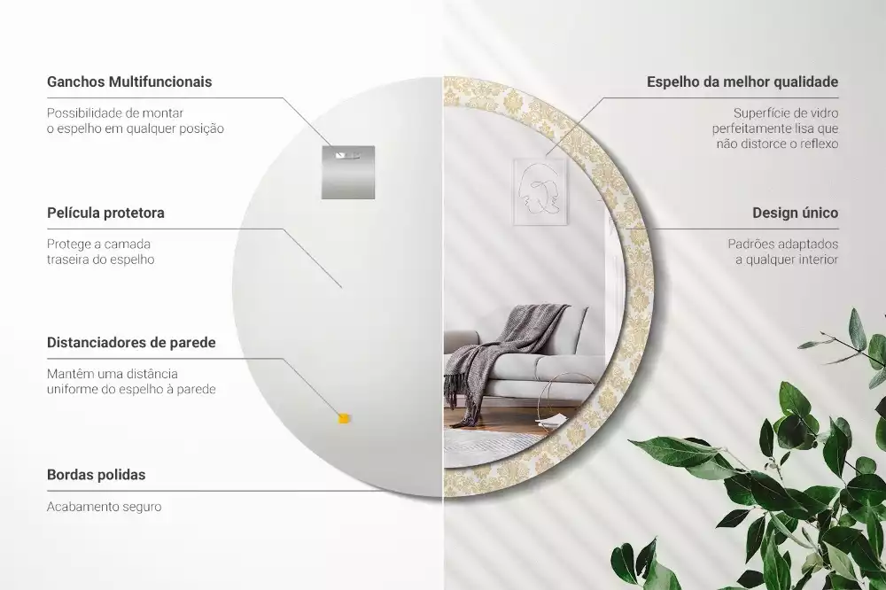 Espelho redondo decorativo Padrão barroco