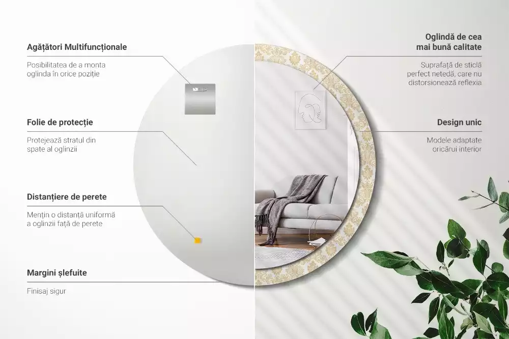 Espelho redondo decorativo Padrão barroco