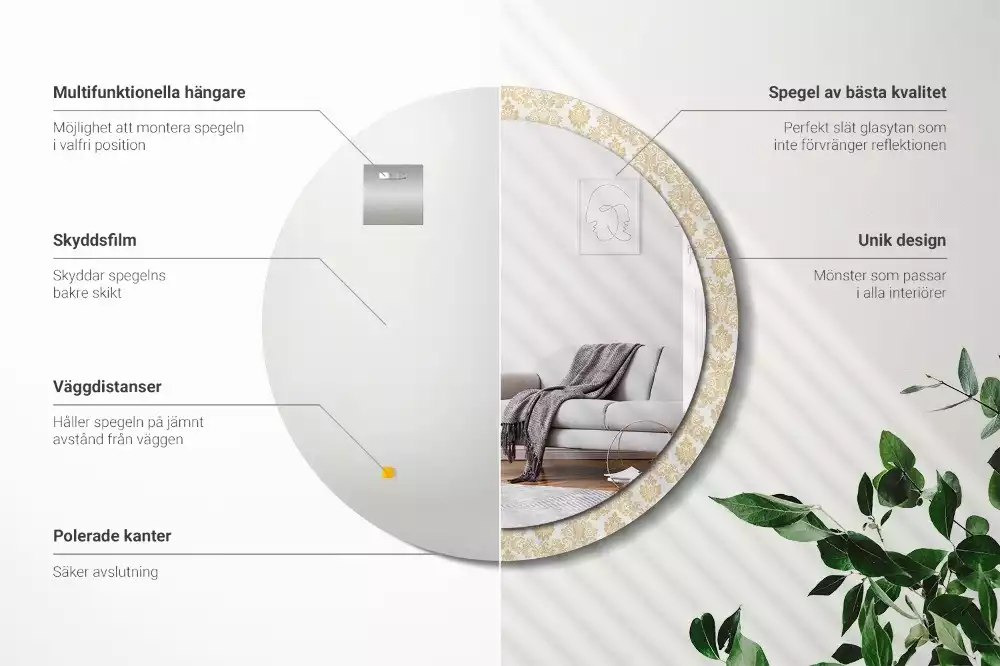 Espelho redondo decorativo Padrão barroco