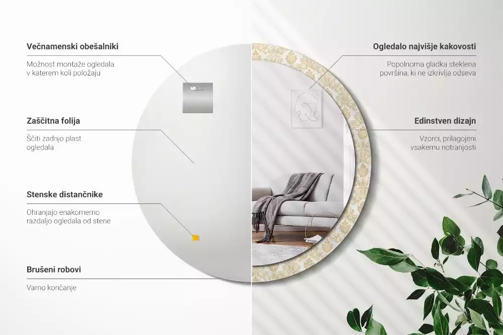 Espelho redondo decorativo Padrão barroco