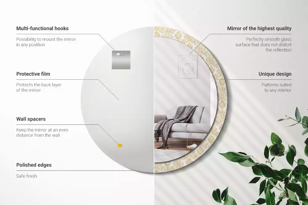 Espelho redondo decorativo Padrão barroco