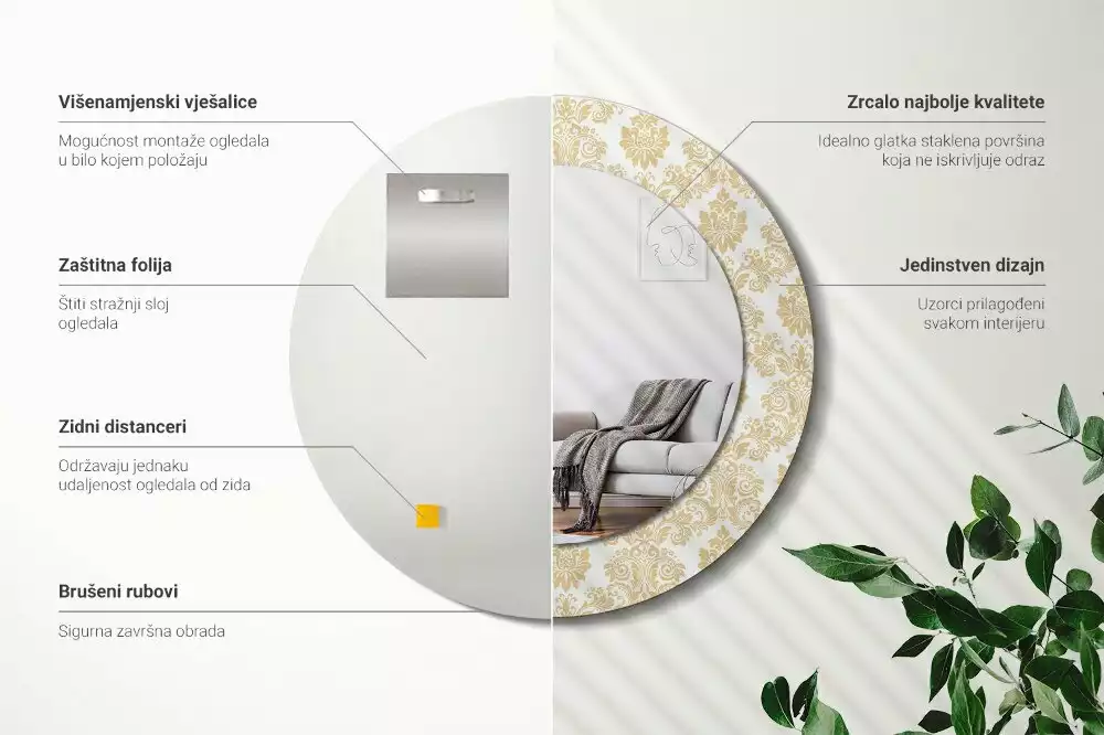 Espelho redondo decorativo Padrão barroco