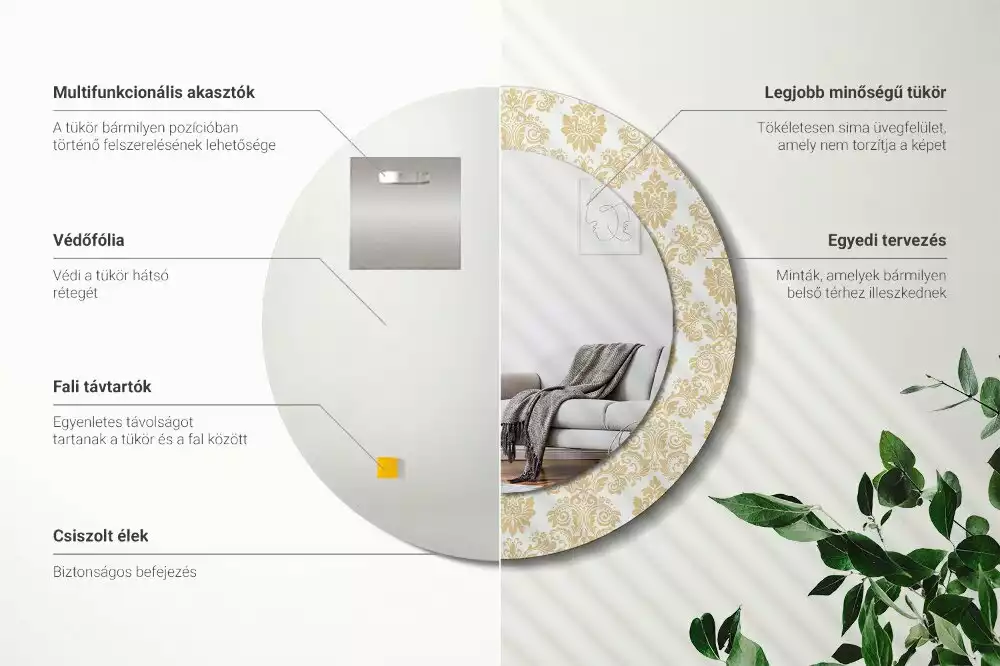 Espelho redondo decorativo Padrão barroco