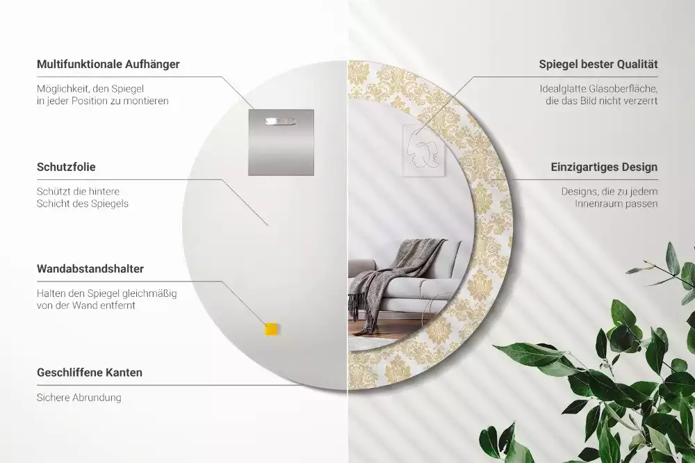 Espelho redondo decorativo Padrão barroco