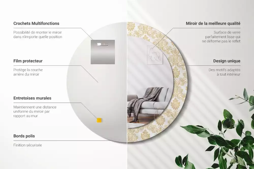 Espelho redondo decorativo Padrão barroco