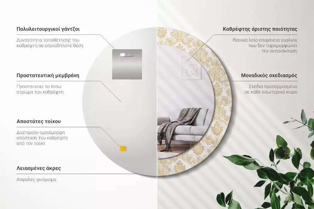 Espelho redondo decorativo Padrão barroco