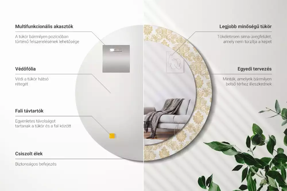 Espelho redondo decorativo Padrão barroco