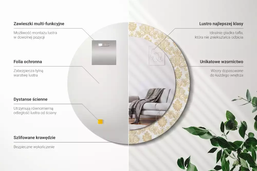 Espelho redondo decorativo Padrão barroco