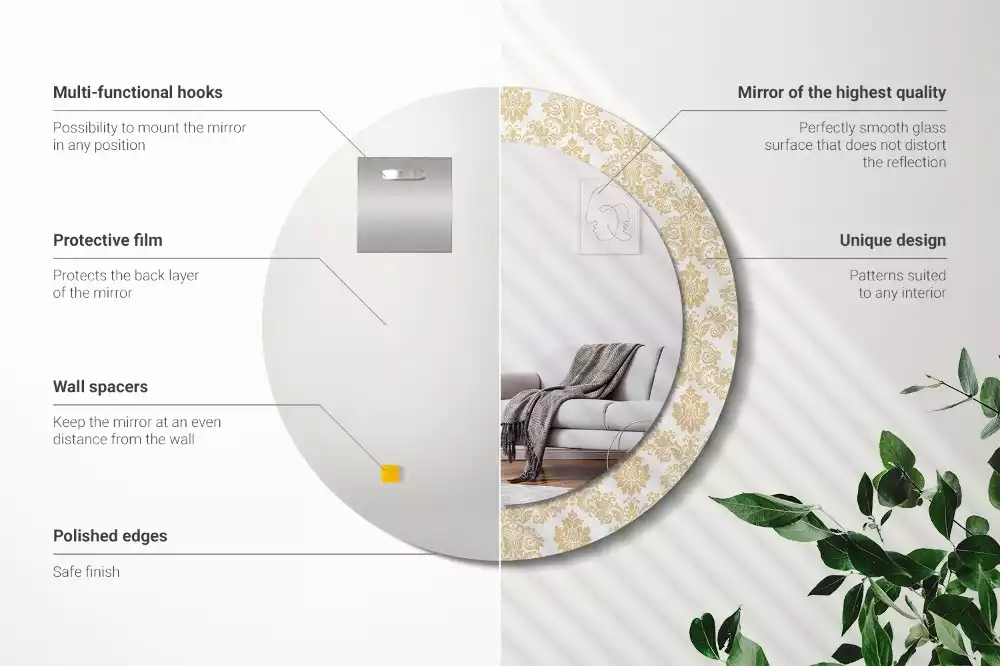 Espelho redondo decorativo Padrão barroco