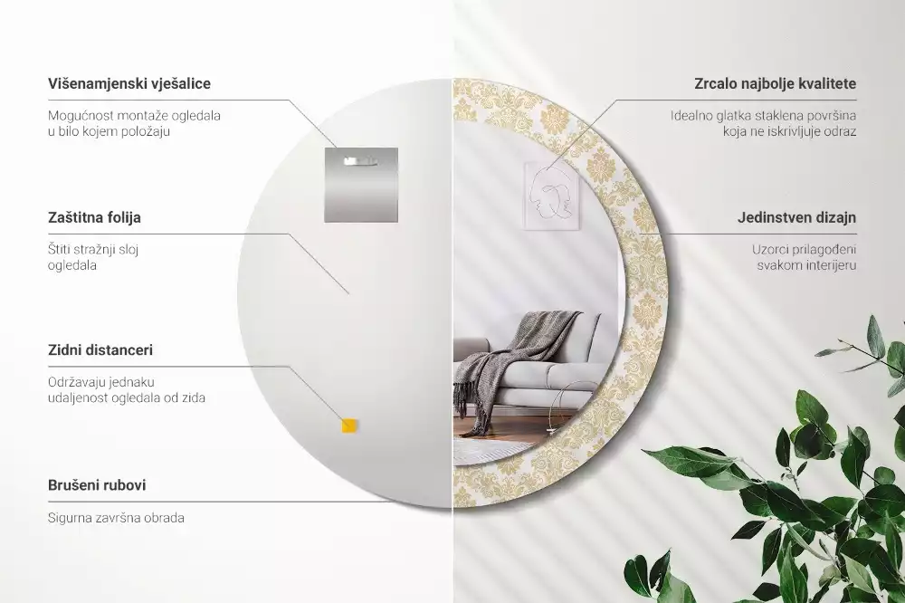 Espelho redondo decorativo Padrão barroco