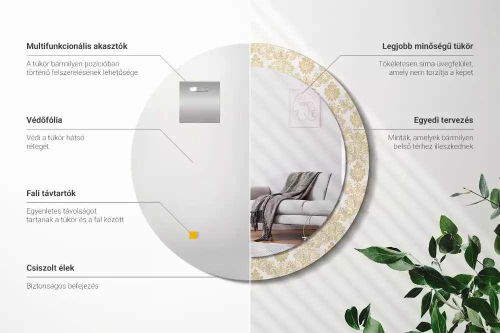 Espelho redondo decorativo Padrão barroco