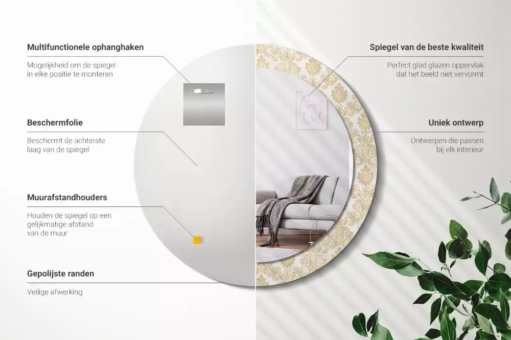 Espelho redondo decorativo Padrão barroco