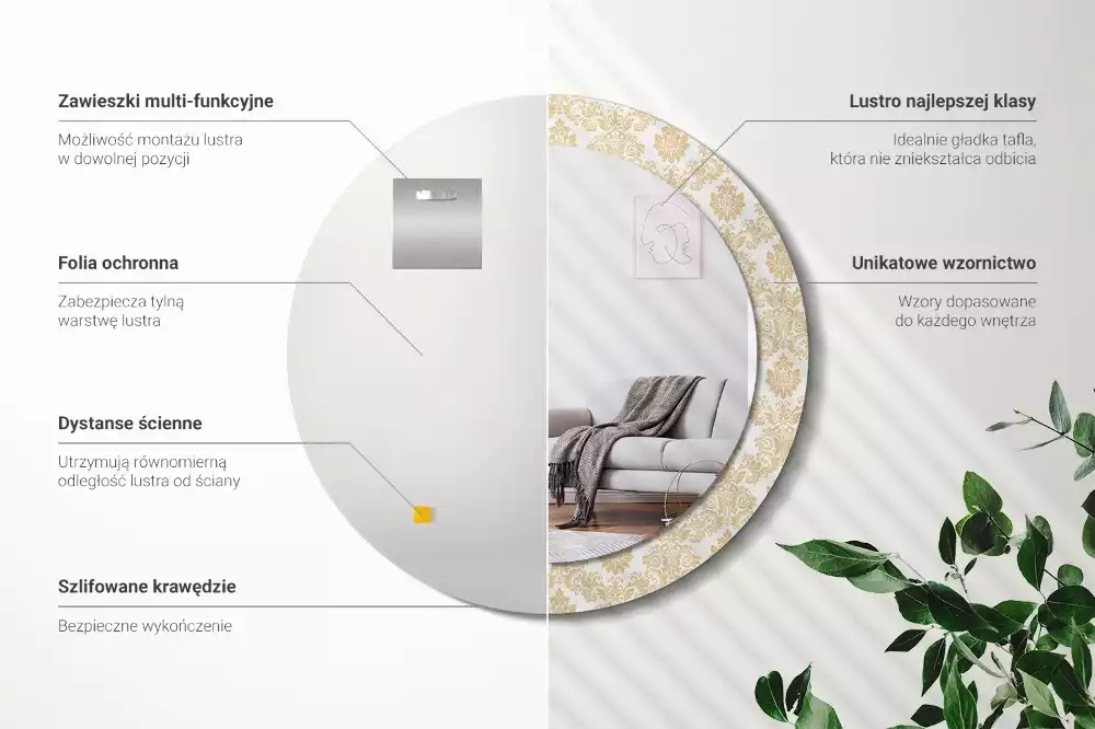 Espelho redondo decorativo Padrão barroco