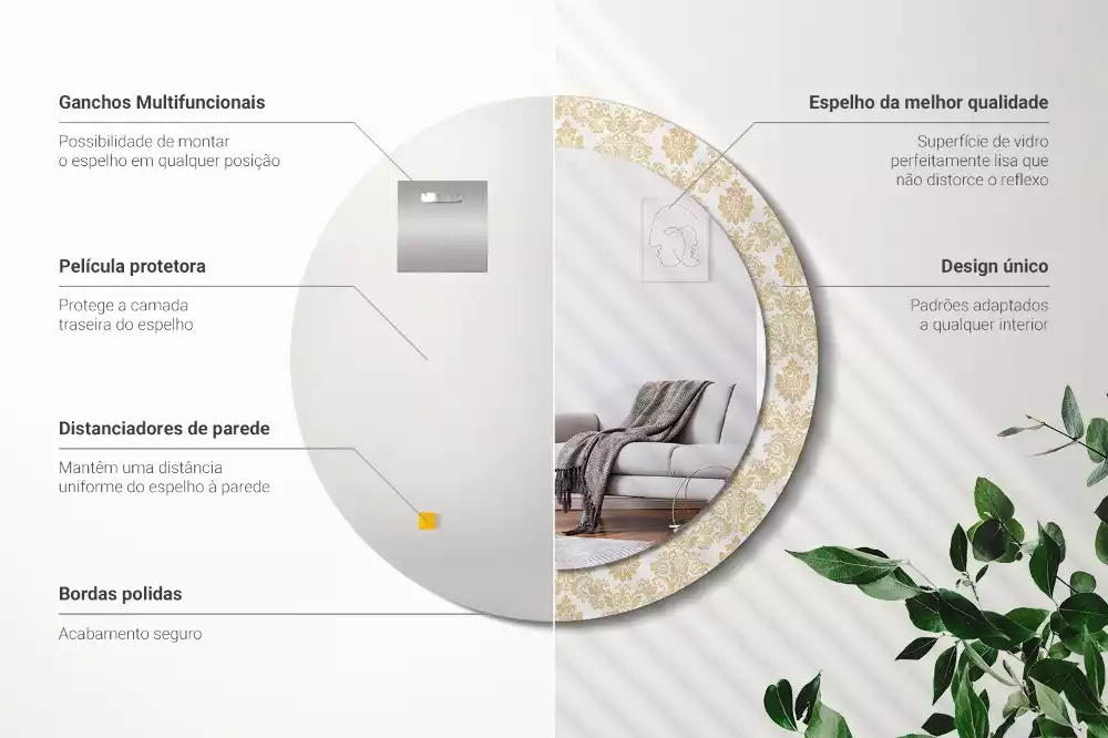 Espelho redondo decorativo Padrão barroco