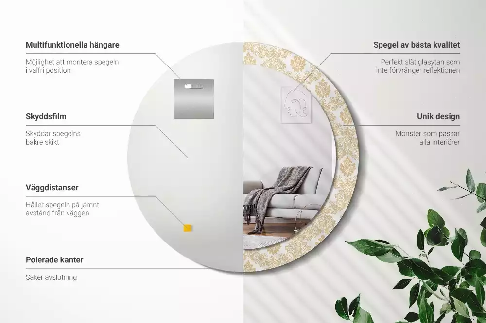 Espelho redondo decorativo Padrão barroco