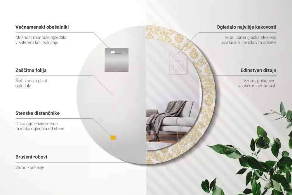 Espelho redondo decorativo Padrão barroco