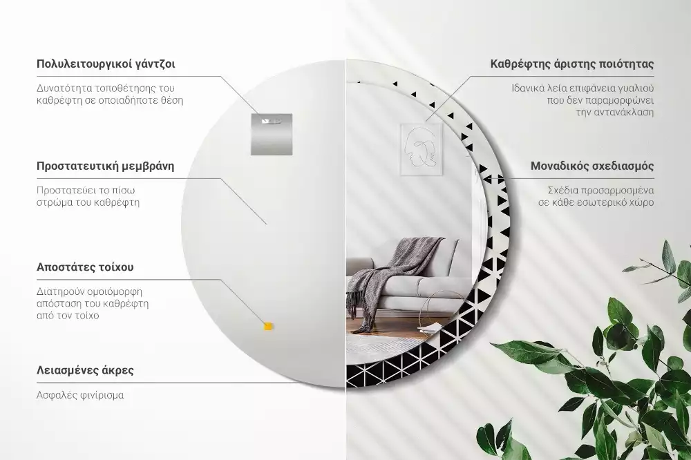 Espelho decorativo redondo Abstração geométrica