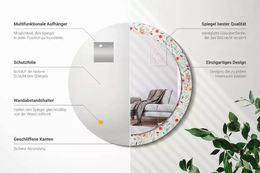 Espelho decorativo redondo Flores selvagens