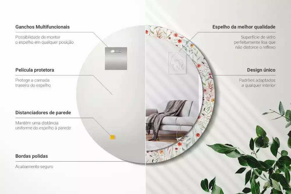 Espelho decorativo redondo Flores selvagens